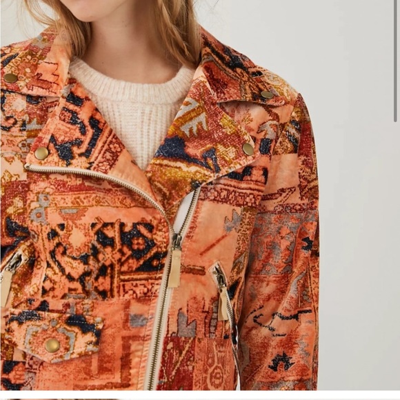Anthropologie Tapestry Cropped Velvet Moto Jacket - Picture 5 of 12